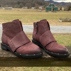 SOLD - OTBT Frontage Leather Eggplant Dark Burgundy Ankle Boots NWOT Size 6